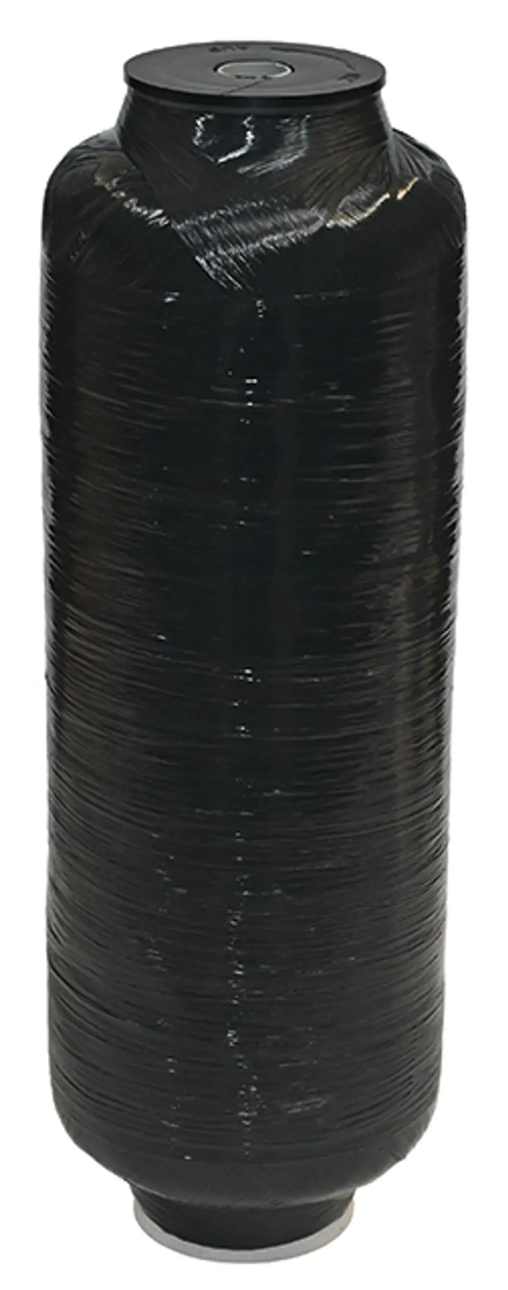 Schwarze Flasche mit gewickeltem Material, auf einem grauen Sockel stehend. Diese Flasche gehört zur Produktlinie von Syr und dient zur Wasseraufbereitung.